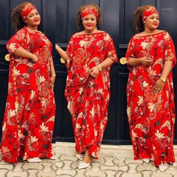 

ethnic clothing style fashion classic african women dashiki stretch size length 152 cm print design loose long dress add scarf, Red