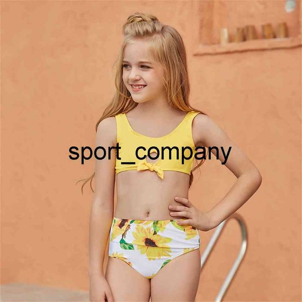 Costume da bagno per bambini in due pezzi con fiocco giallo Costume da bagno per bambini 5-14 anni Costume da bagno per bambina Set bikini girasole per adolescenti