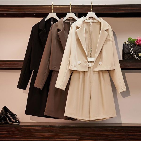 

women's two piece pants women's suit 2021 autumn large size short loose small straight two-piece, White