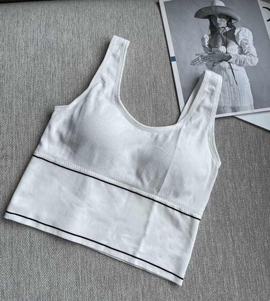 

sport style women nightclub sleeveless womens tanks comfortable short chest logo embroidery slim underwear vests, White