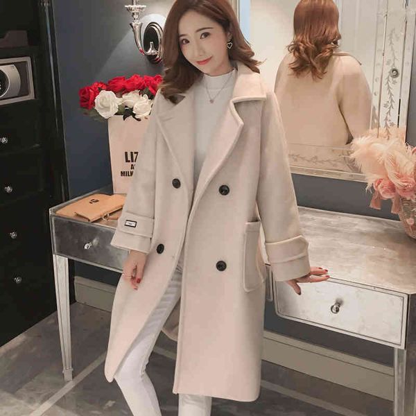 

women's trench coats korean women's wool jacket, pink long coat for fall and winter 8ngw, Tan;black