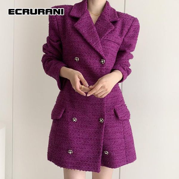 

women's suits & blazers ecrurani purple elegant for women notched long sleeve solid minimalist straight coats females 2021 autumn cloth, White;black