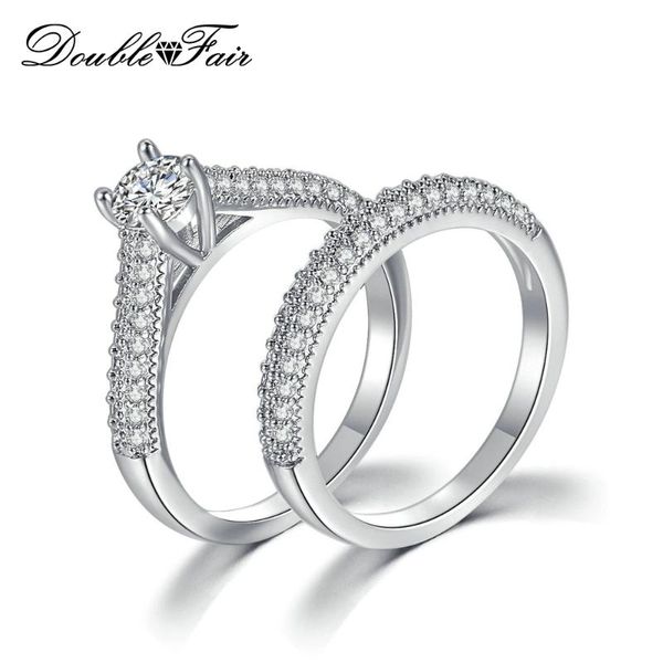 

wedding rings double fair fashion bridal sets with full cubic zirconia for women engagement white/14k yellow gold jewelry dzr001m, Slivery;golden