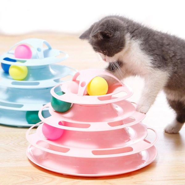 

cat toys three levels interactive toy tower intelligence amusement triple disc pet ball training plate kitten