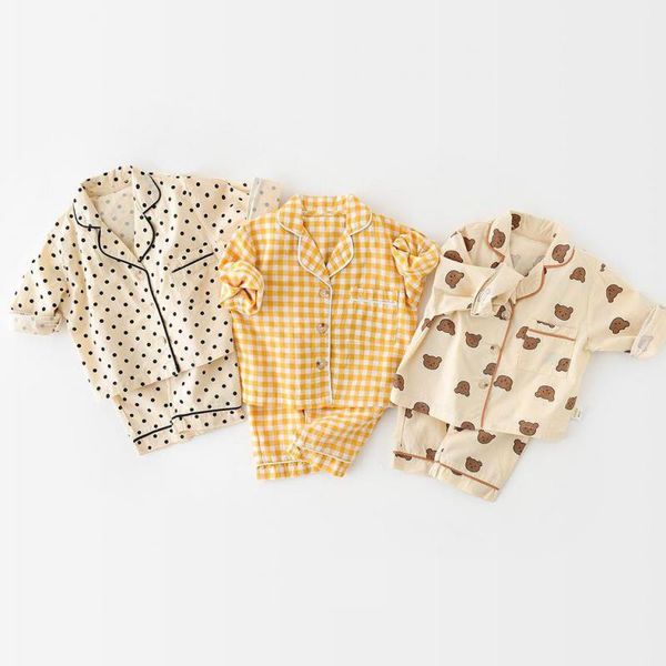 

long sleeve child shirts +pants sleepwear pajamas kids clothes baby pajama sets boys girls cartoon bear print outfits set 210413, White