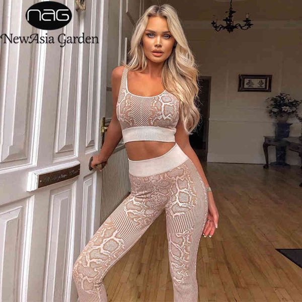 

newasia snake print sports two piece set casual fitness tank bars and legging pants suit women stretch tracksuit slim outfit 210413, White