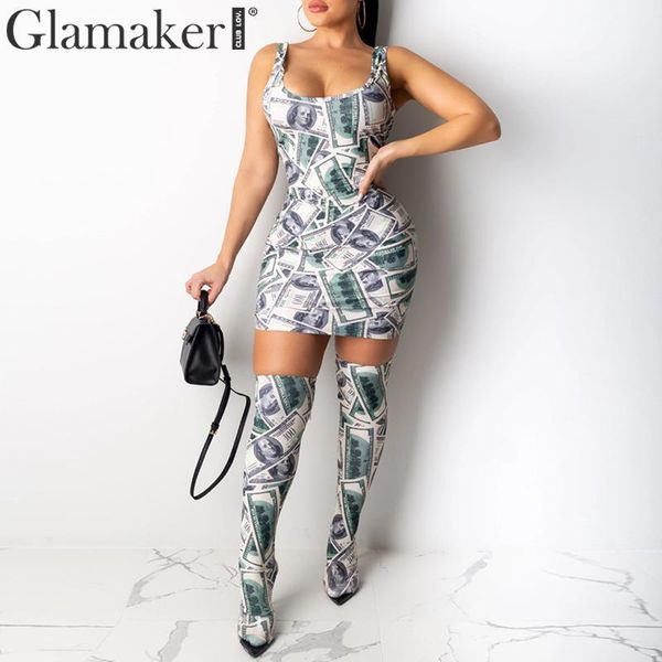 

glamaker two set piece print sleeveless short dress women backless bodycon party dress spring summer elegant pencil dress 210414, Black;gray