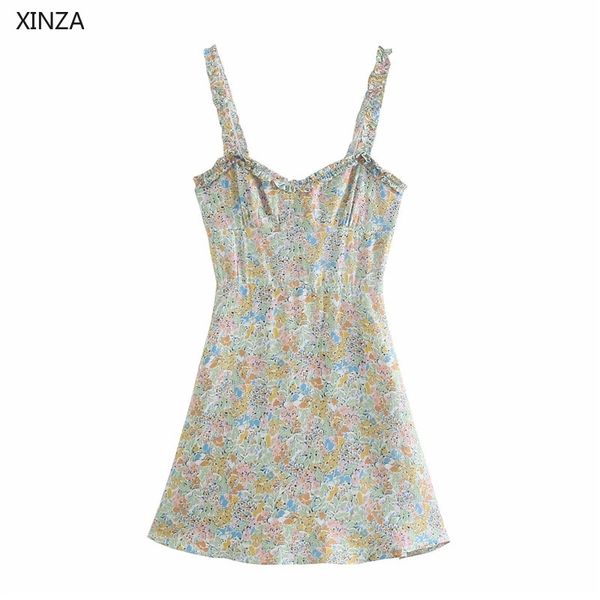 

casual dresses women flowers print mini summer dress sleeveless pleat elegant sundress fashion side zip smocked elastic woman esz, Black;gray