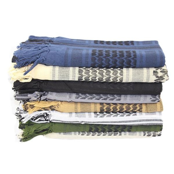 

outdoor hiking thickened cotton scarf military arab tactical desert army shemagh scarves with tassel for men women cycling caps & masks, Black