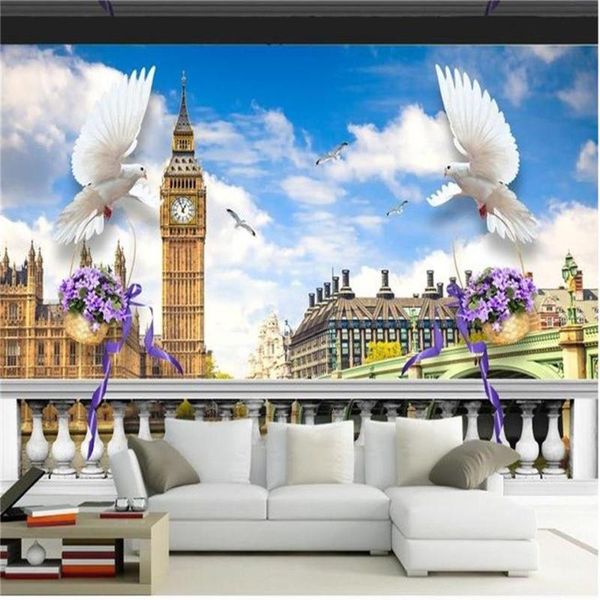 

wallpapers custom size 3d po wallpaper mural living room roman column dove scenery picture sofa tv backdrop for wall
