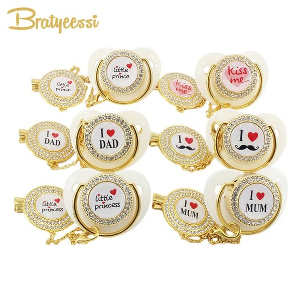 

pacifiers# golden bling pacifier and clips chain baby shower gift bpa silicone infant nipple soother i love mum dummy
