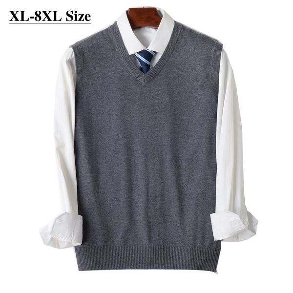 

men's vests 8xl 7xl 6xl knit vest loose v-neck sleeveless sweater solid color business casual autumn winter pullover all-match clothes, Black;white