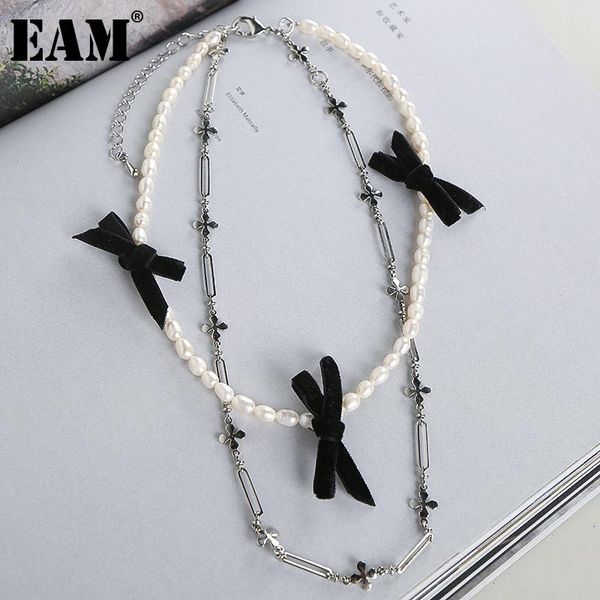 

chains [eam] women bow pearls buckle chain necklace temperament fashion tide all-match spring summer 2021 1dd9145, Silver