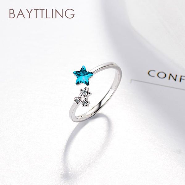 

cluster rings bayttling 925 sterling silver charm shining star zircon open ring for woman fashion wedding jewelry couple gift, Golden;silver