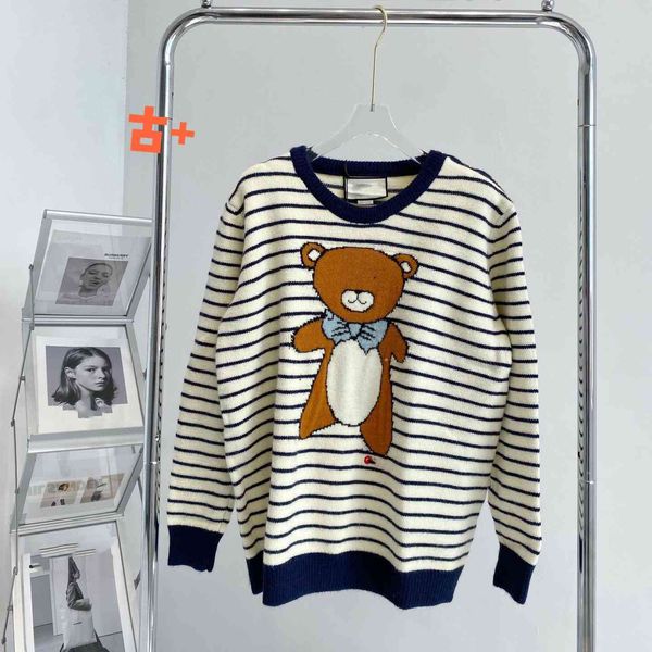 

21 new autumn lovers family navy stripe bear cartoon age reducing pullover sweater tide brand sweater, White