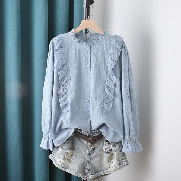 

women's blouses & shirts lamtrip sweet ruffles floral embroidery retro long sleeve shirt blouse mori 2021, White