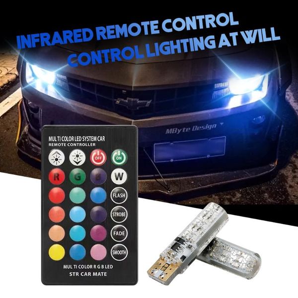 

2x t10 waterproof w5w 501 car wedge side light bulb-6smd rgb 7 color led remote control strobe flash lamp bulb emergency lights