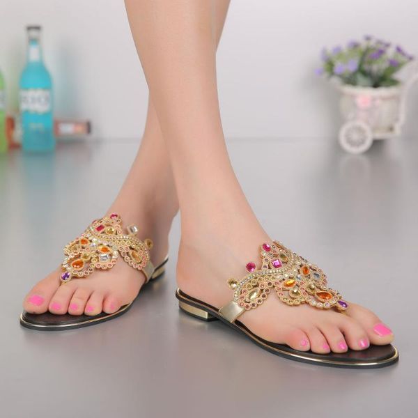 

slippers women's flip flops ladies beach shoes diamond cashmere summer sandals for women size:33-44 comfortable casual, Black