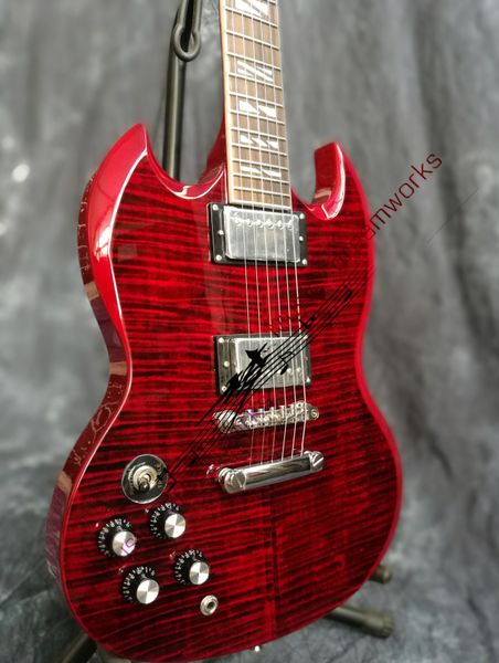 

promotion new arrival red flamed maple sg electric guitar left hand
