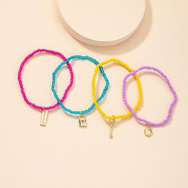 

charm bracelets ins candy handmade seed beads lock key anklets summer beach trendy korean fashion women party jewelry, Golden;silver