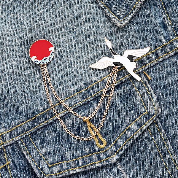 

chinese crane enamel brooches cartoon cute fun pins bades for denim clothes bag fashion jewelry christmas new year gift kids friends, Gray