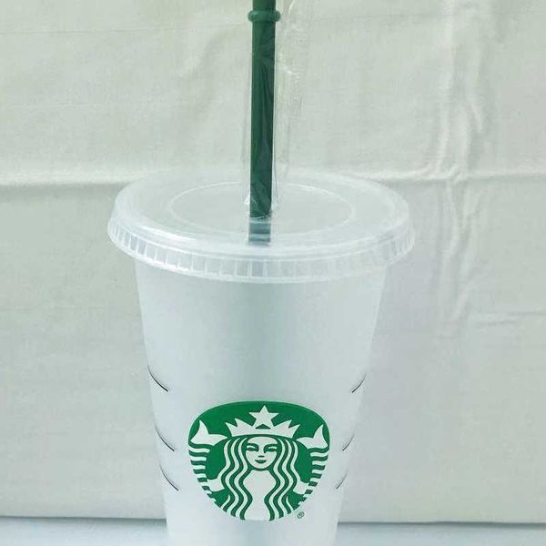 

starbucks 24oz/710ml plastic tumbler reusable clear drinking flat bottom cup pillar shape lid straw mugs bardianpvxx