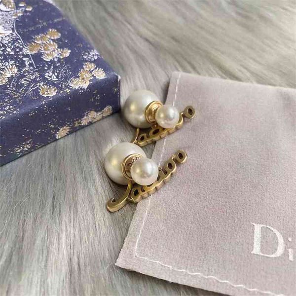 

70% off outlet online spring and summer 2021 new size pearl earrings with letters wind net red, Silver