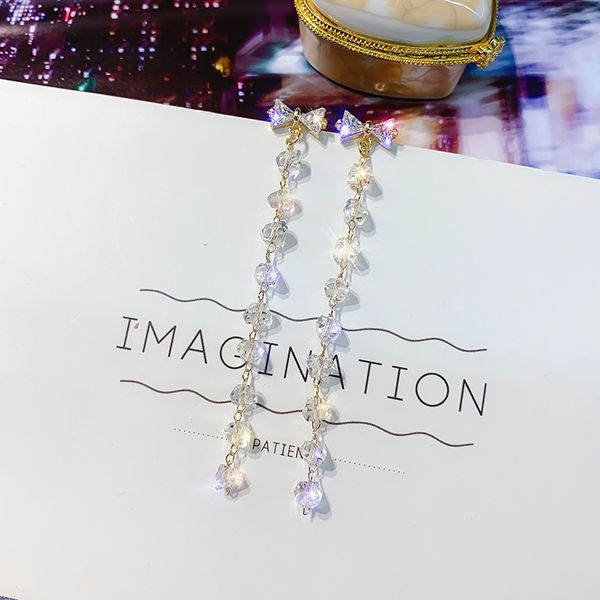 

tassel earrings 925 silver needle bowknot crystal tassel earrings with simple temperament
