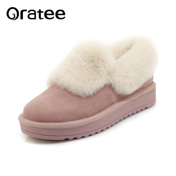 

boots fashion genuine leather cow suede woman winter ankle snow for women short non-slip flat shoes, Black