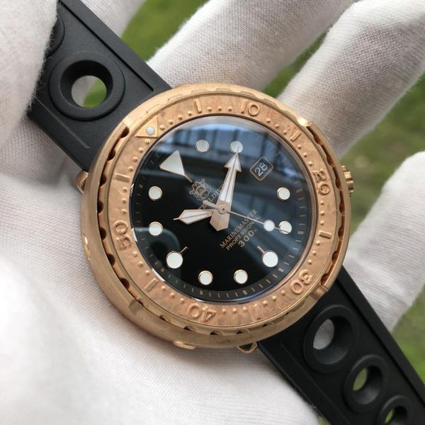

Bronze 300m Dive Watch Sapphire Crystal NH35 C3 Luminous Automatic Watches Tuna Mechanical Wristwatches, Slivery;brown