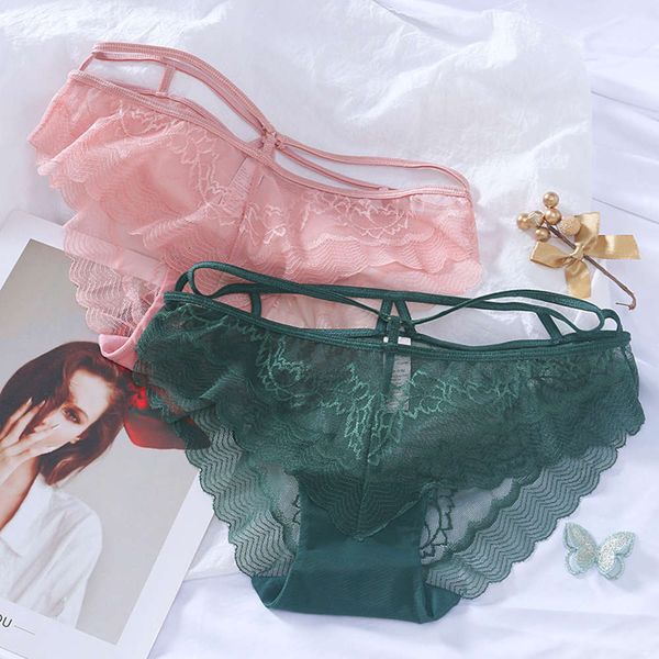 

spring and summer lace underwear women's ribbon hollowed out temptation fun briefs, Black;white