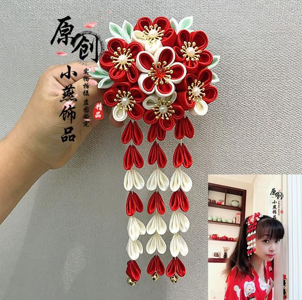 

party masks improvement antiquity hanfu kimono sakura hair clip accessories lolita bell tassel hairpin tsumami zaiku yukata headdress