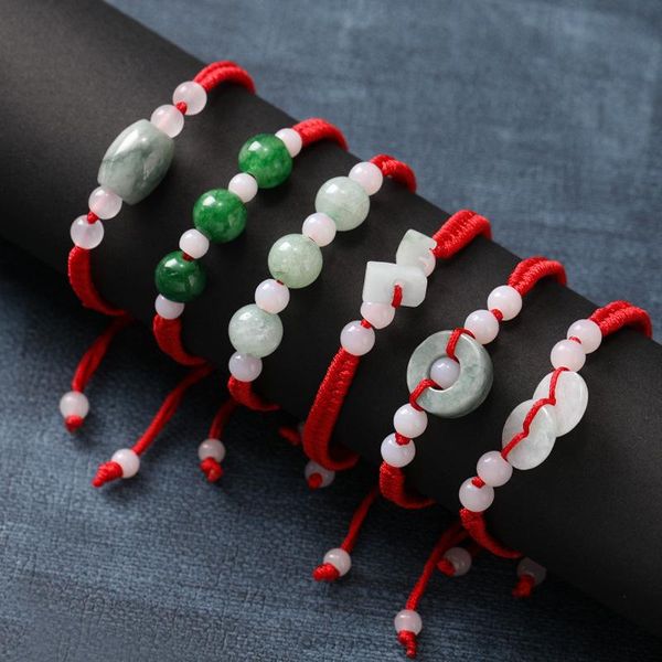 Bracelets de charme em estilo chinês Tecido à mão Red String para mulheres 10pcs Bracelet de jade natural Jóias étnicas de viagem para viagens