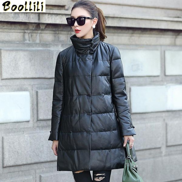 

women's leather & faux boollili real jacket genuine sheepskin coat white duck down women clothes 2021 winter, Black