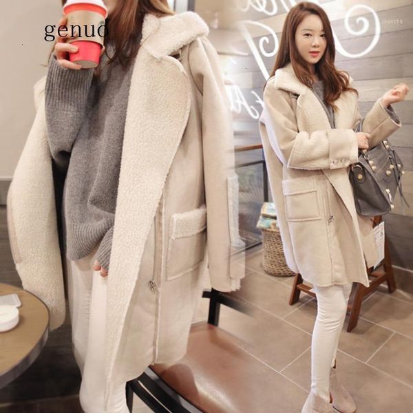 

women's leather & faux winter long suede jacket women plus size female white black warm woman coat large ladies windbreaker1 w023