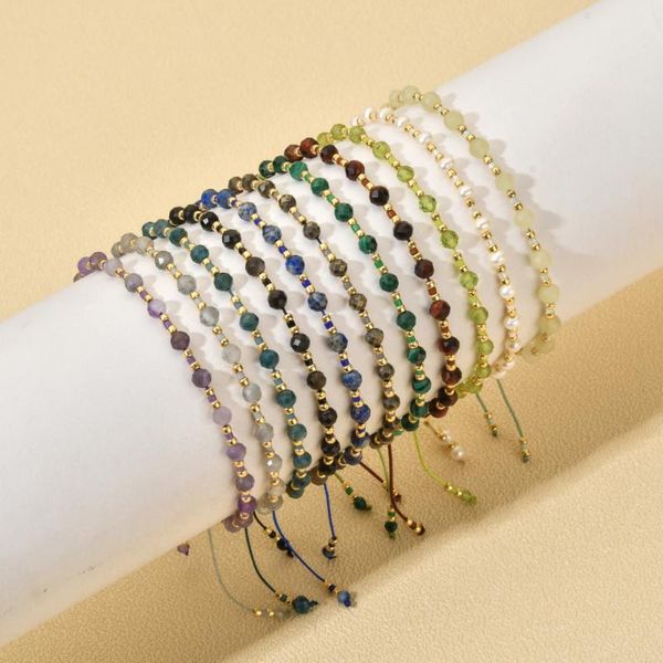 

charm bracelets zmzy handmade tiny string beaded bracelet faceted natural stone for women vintage jewelry simple miyuki braclets, Golden;silver