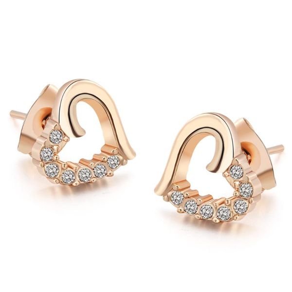 

double fair love heart cubic zirconia rose gold color stud earrings cz stone fashion jewelry for women earring sale dfe327, Golden;silver