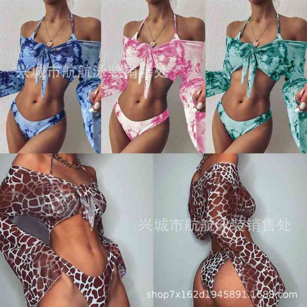 

swimsuit split 2021 women's long sleeve three piece leopard bikini, White;black