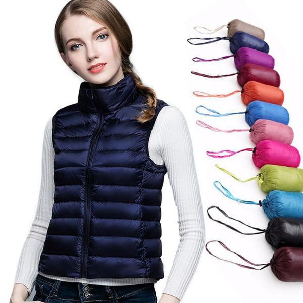 

women's vests spring autumn women white duck down vest waistcoat warm ultra light sleeveless jacket female brand coat parka, Black;white