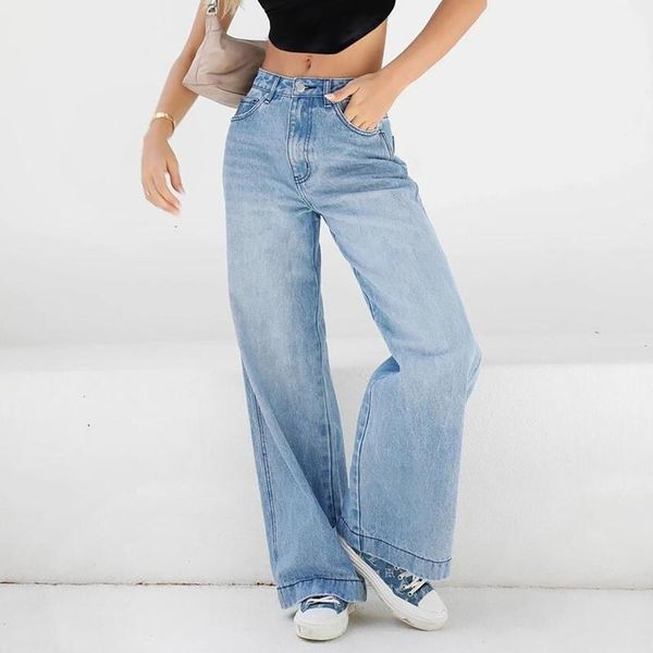 

women's jeans spring and autumn high waist clothes wide leg blue street style retro quality fashionable straight pants