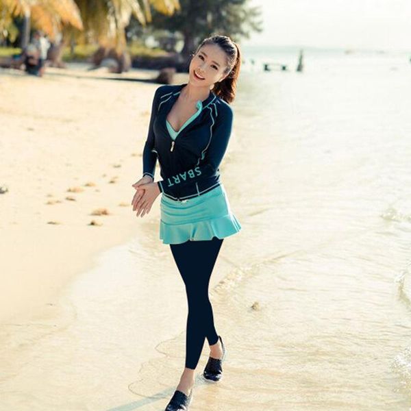 

one-piece suits women's long sleeve front zipper rashguard swim & bottoms full swimsuit sun uv protection suit for men women 4 piece s