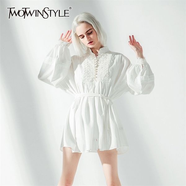 

elegant embroidery short dress for women bowknot collar lantern sleeve high waist bandage mini dresses female 210520, Black;gray