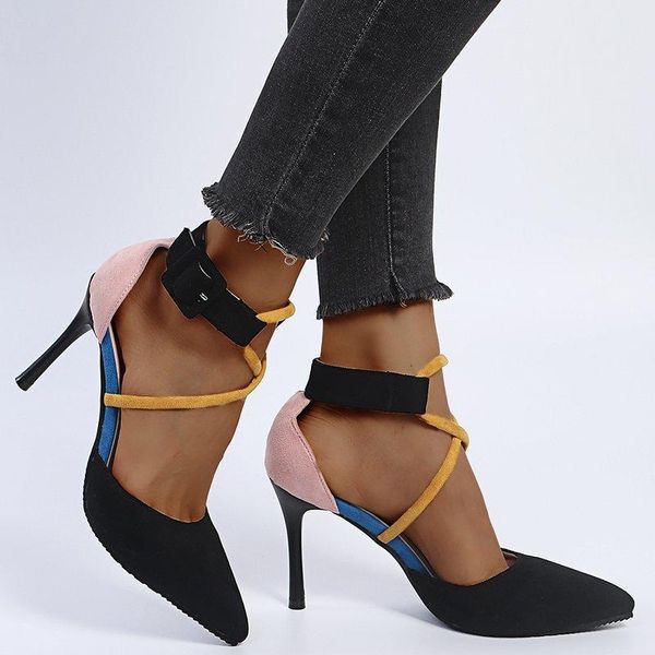 

dress shoes high heels women summer fashion mixed colors pointed shallow mouth stiletto sandals pink wedding, Black