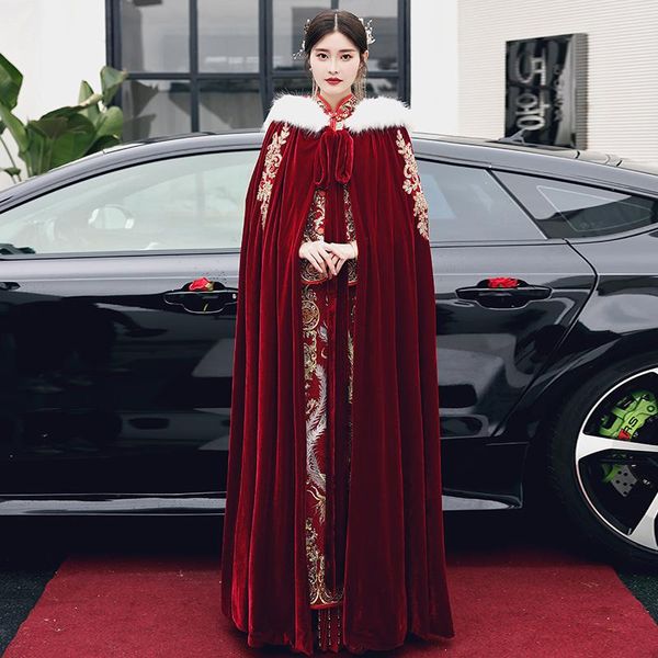 

wraps & jackets stunning burgundy long winter bridal capes wedding cloaks faux fur warm dress bolero coat, White