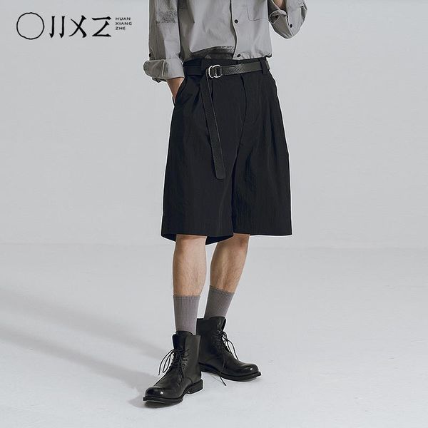 

[huanxiangzhe] dark fashion style cotton shorts for men loose straight comfortable casual pants men's, White;black
