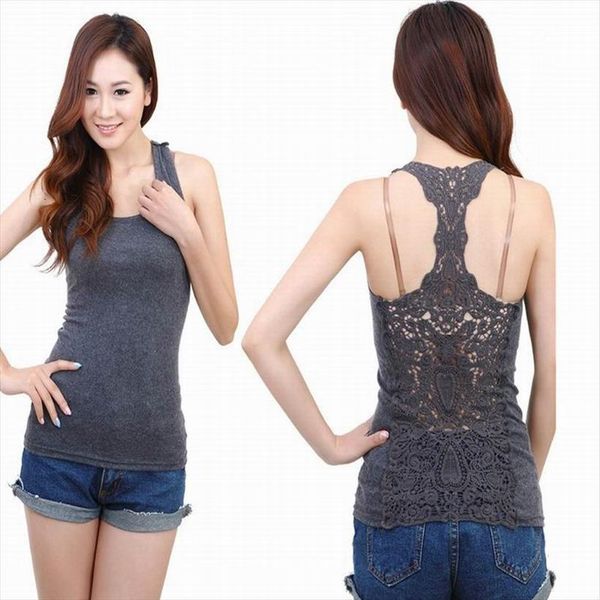 

summer lace womens cami crochet back hollow out woman vest camisole, White