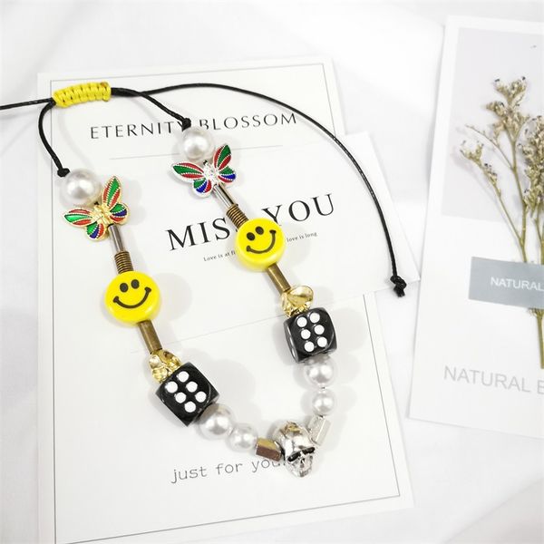 

diy ceramic butterfly smiling face beaded necklace, Silver