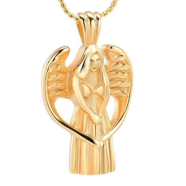 

chains cremation urn necklace for ashes angel wing keepsake locket stainless steel jewelry waterproof memorial pendant, Silver
