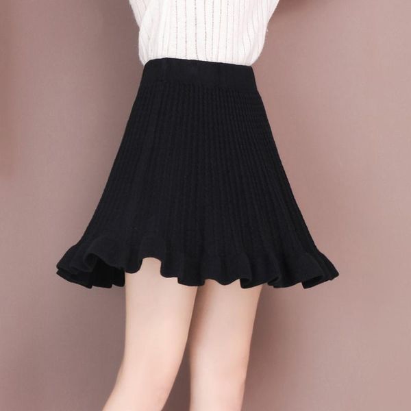 

women high waist pleated skirt sweet cute girls dance mini black knitted female skirts short