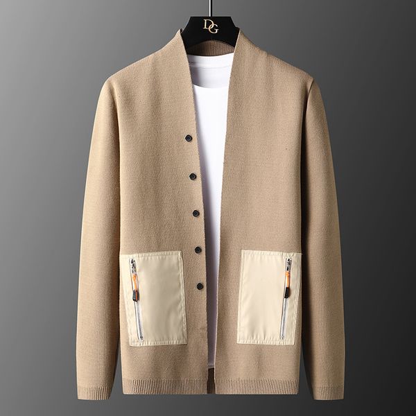 

knit sweater 2021 spring and autumn ted cardigan men's v-neck coat personality trend leisure business wear out, White;black